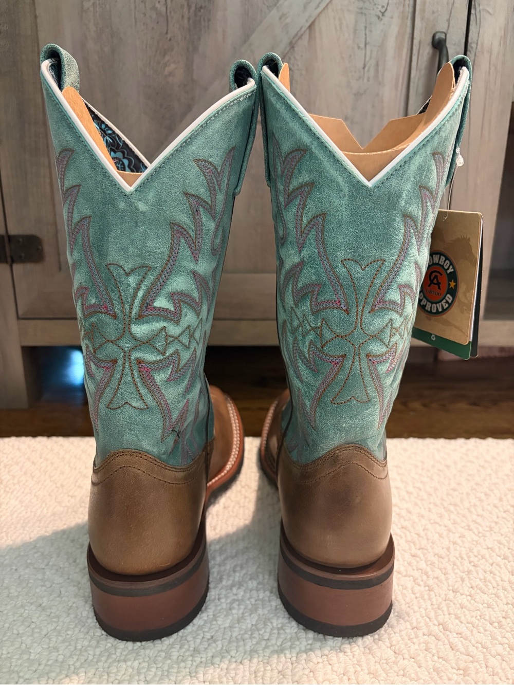 Laredo Anita Leather Boot - Turquoise and Brown Western Cowboy Boots - Picture 5 of 6